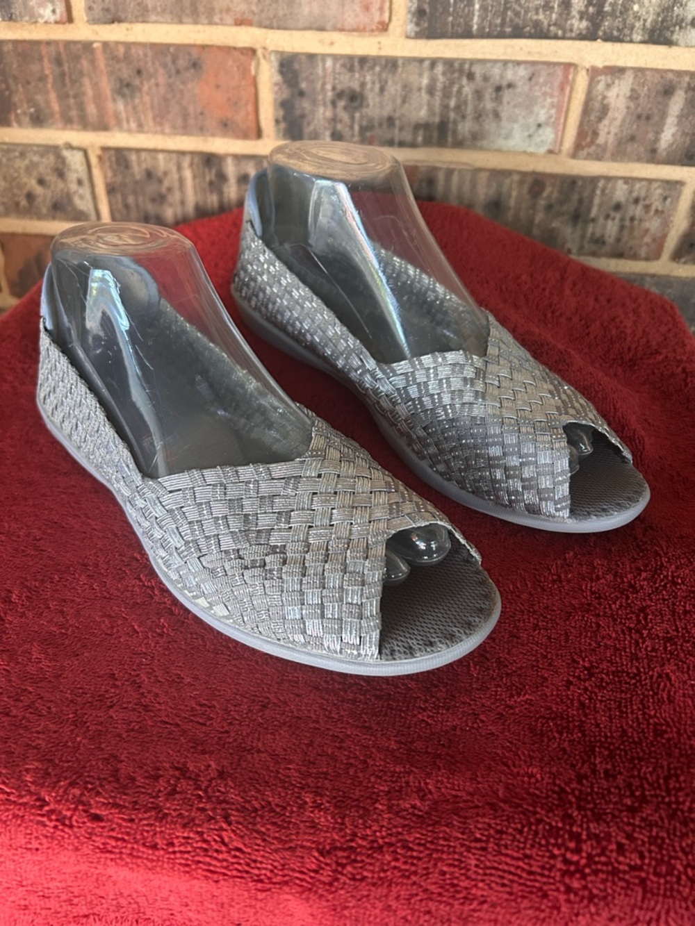 bernie mev. Pewter Woven Peep-Toe Comfort Mules